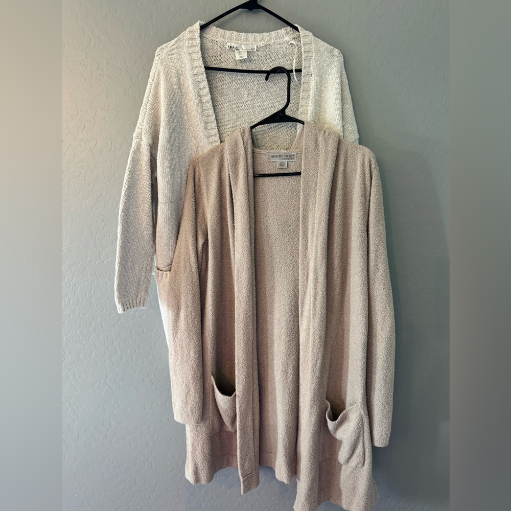 Kaisely and Barefoot dreams Open-Front Cardigan Sweaters in Cream and Tan